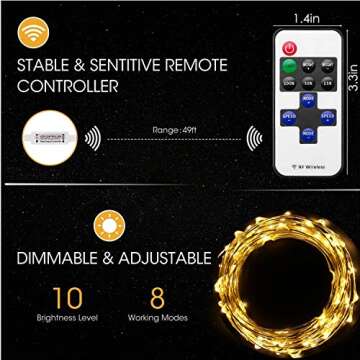 100 White LED Lights String Plug-in 12V Waterproof for Indoor/Outdoor Patio, Party, Home, Wedding Decoration (33ft, with Remote Control and Power Adapter) (Warm White)