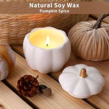 Fall Decor-Fall Candle with Ceramic Pumpkin Jar-Pumpkin Spice Candles for Home, Autumn Pumpkin Candl...