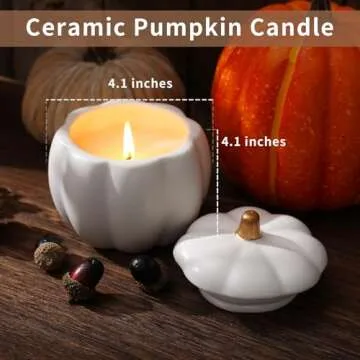 Fall Decor-Fall Candle with Ceramic Pumpkin Jar-Pumpkin Spice Candles for Home, Autumn Pumpkin Candle Decor- Halloween Thanksgiving Gift Natural Soy Wax Candles