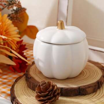 Fall Decor-Fall Candle with Ceramic Pumpkin Jar-Pumpkin Spice Candles for Home, Autumn Pumpkin Candle Decor- Halloween Thanksgiving Gift Natural Soy Wax Candles