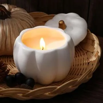 Fall Decor-Fall Candle with Ceramic Pumpkin Jar-Pumpkin Spice Candles for Home, Autumn Pumpkin Candle Decor- Halloween Thanksgiving Gift Natural Soy Wax Candles