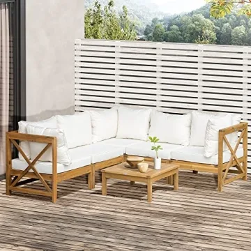 Outsunny 6 Piece Acacia Outdoor Sectional Sofa Set