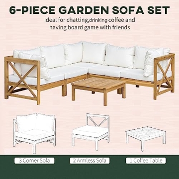 Outsunny 6 Piece Acacia Outdoor Sectional Sofa Set