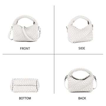 Women Woven Tote Small Crossbody Bag, Weave Quilted Purse Square Shoulder Bag Woven Handbag with Detachable Strap (White)