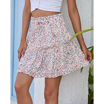 Alelly Women's Summer Cute High Waist Ruffle Skirt Floral Print Swing Beach Mini Skirt