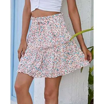 Alelly Women's Summer Cute High Waist Ruffle Skirt Floral Print Swing Beach Mini Skirt