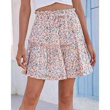 Alelly Women's Cute High Waist Ruffle Floral Mini Skirt
