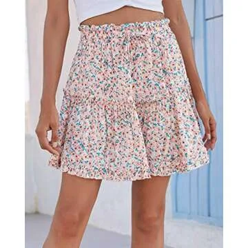 Alelly Women's Cute High Waist Ruffle Floral Mini Skirt