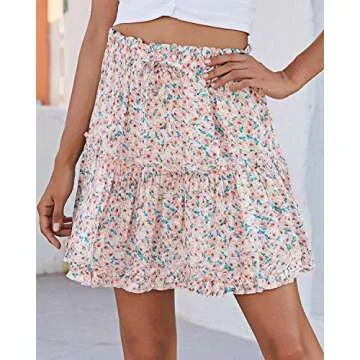 Alelly Women's Cute High Waist Ruffle Floral Mini Skirt