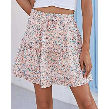 Alelly Women's Cute High Waist Ruffle Floral Mini Skirt