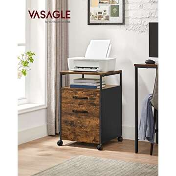 VASAGLE File Cabinet, Mobile Filing Cabinet with Wheels, 2 Drawers, Open Shelf, for A4, Letter Size,...
