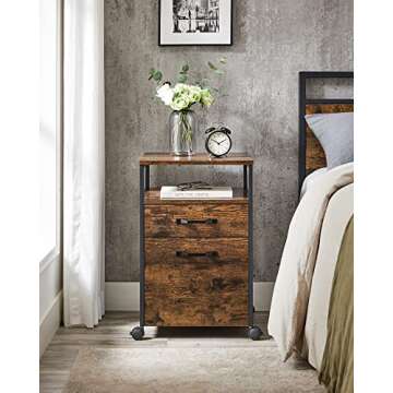 VASAGLE File Cabinet, Mobile Filing Cabinet with Wheels, 2 Drawers, Open Shelf, for A4, Letter Size, Hanging File Folders, Rustic Brown and Ink Black UOFC71X