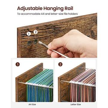 VASAGLE File Cabinet, Mobile Filing Cabinet with Wheels, 2 Drawers, Open Shelf, for A4, Letter Size, Hanging File Folders, Rustic Brown and Ink Black UOFC71X