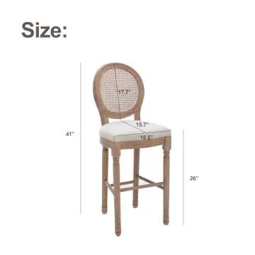 Virabit French Country Bar Stool Set of 2, Rattan Counter Height Chairs with Solid Wood Frame and Upholstered Seating, 26 Inch Bar Stools