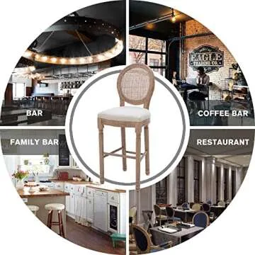 Virabit French Country Bar Stool Set of 2, Rattan Counter Height Chairs with Solid Wood Frame and Upholstered Seating, 26 Inch Bar Stools