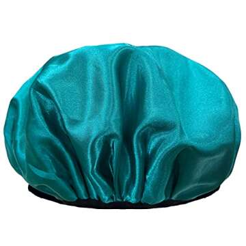 Aquior Shower Cap,Extra Large Triple Layer Bathing Cap with Dry Hair Function for Women Microfiber Terry Cloth Silky Satin 100% Waterproof Reusable Long Hair Bath Caps (Green)