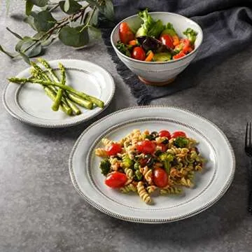 Gibson Elite Terranea Round Reactive Glaze Terra Cotta Dinnerware Set, Service for Four (12pcs), White