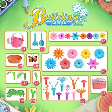 FUN LITTLE TOYS 148PCS Flower Garden Building Toys for 3 4 5 6 7 Year Old Toddlers Girls Boys, Presc...
