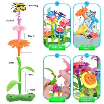 FUN LITTLE TOYS 148PCS Flower Garden Building Toys for 3 4 5 6 7 Year Old Toddlers Girls Boys, Preschool Garden Play Set As Educational STEM Toys for Kids, Learning Toys As Birthday Gift for Girls