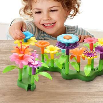 FUN LITTLE TOYS 148PCS Flower Garden Building Toys for 3 4 5 6 7 Year Old Toddlers Girls Boys, Preschool Garden Play Set As Educational STEM Toys for Kids, Learning Toys As Birthday Gift for Girls