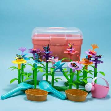 FUN LITTLE TOYS 148PCS Flower Garden Building Toys for 3 4 5 6 7 Year Old Toddlers Girls Boys, Preschool Garden Play Set As Educational STEM Toys for Kids, Learning Toys As Birthday Gift for Girls