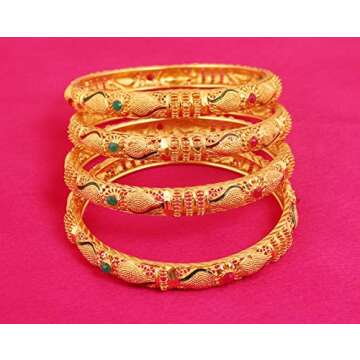Touchstone Indian Gold Bangles for Women Bracelets Turkish Jewelry Bollywood Glass pulseras indias Golden Woman bangel Desire Emerald Ruby Plus Size Thick Costume Gypsy Afghan Punjabi. Set of 4