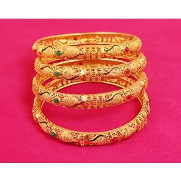 Touchstone Indian Gold Bangles for Women Bracelets Turkish Jewelry Bollywood Glass pulseras indias Golden Woman bangel Desire Emerald Ruby Plus Size Thick Costume Gypsy Afghan Punjabi. Set of 4