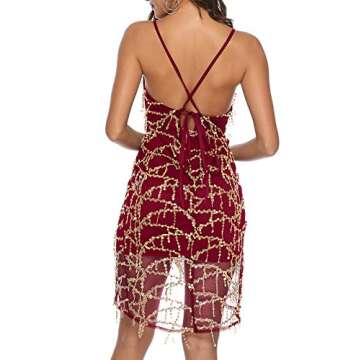 Zshujun 1920s Glitter Fringe Sequin Summer Casual Club Mini Party Dress for Women 2529 (Red Gold, XL)