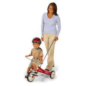 Radio Flyer 34TX Kids Beginner Classic Steel Framed 10 Inch Front Wheel Adjustable Seat Tricycle wit...