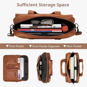 Taygeer Leather Laptop Bag for Men Women, Premium Laptop Briefcase Fits Up to 15.6 Inch Notebook, Waterproof Portable Shoulder Messenger Crossbody Bag Carry On Case for Travel Business Office, Brown