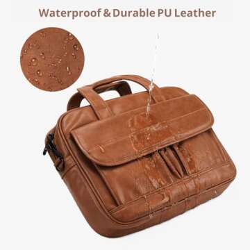 Taygeer Leather Laptop Bag for Men Women, Premium Laptop Briefcase Fits Up to 15.6 Inch Notebook, Waterproof Portable Shoulder Messenger Crossbody Bag Carry On Case for Travel Business Office, Brown