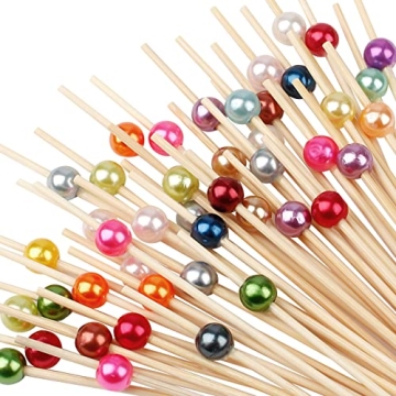 Cocktail Picks - 100 Counts Fancy Toothpicks for Appetizers, Long Decorative Bamboo Skewers for Food...