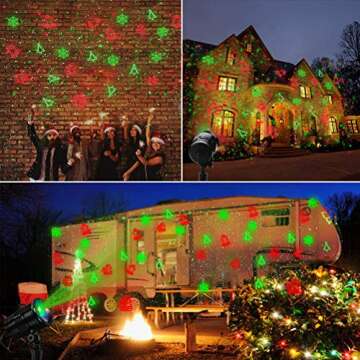 Christmas Projector Lights Outdoor, Christmas Laser Lights Landscape Spotlight Red and Green Star Show with Rf Wireless Remote Christmas Decoratiions for Outdoor Garden Patio Wall Xmas Holiday Party