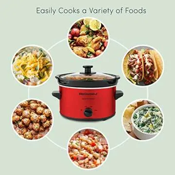 Elite Gourmet MST-275XR Electric Oval Slow Cooker, Adjustable Temp, Entrees, Sauces, Stews & Dips, Dishwasher Safe Glass Lid & Crock (2 Quart, Metallic Red)