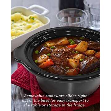 Elite Gourmet MST-275XR Electric Oval Slow Cooker, Adjustable Temp, Entrees, Sauces, Stews & Dips, Dishwasher Safe Glass Lid & Crock (2 Quart, Metallic Red)