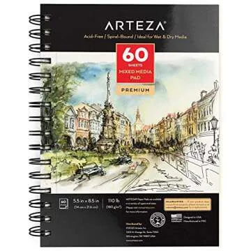 ARTEZA Mixed Media Sketchbook, 5.5 x 8.5 Inches, Pack of 1, 60 Sheets, Micro-Perforated Spiral-Bound Paper Pad for Wet and Dry Media