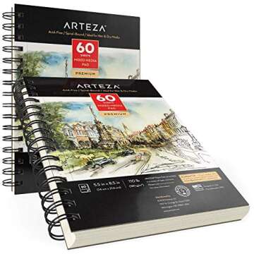 ARTEZA Mixed Media Sketchbook, 5.5 x 8.5 Inches, Pack of 1, 60 Sheets, Micro-Perforated Spiral-Bound Paper Pad for Wet and Dry Media