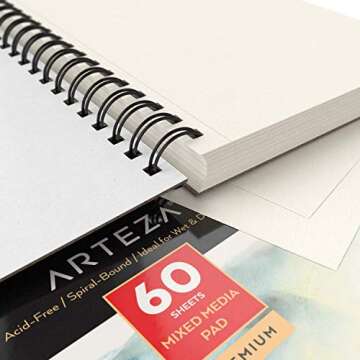 ARTEZA Mixed Media Sketchbook, 5.5 x 8.5 Inches, Pack of 1, 60 Sheets, Micro-Perforated Spiral-Bound Paper Pad for Wet and Dry Media