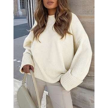LOGENE Women's Oversized Sweater Crewneck Long Sleeve Soft Fuzzy Knit Pullover Sweaters 2024 Winter Fashion Warm Tops Clothes Beige Apricot X-Large