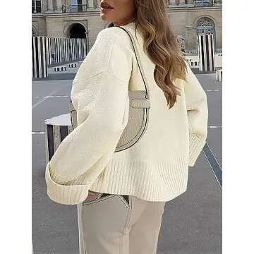 LOGENE Women's Oversized Sweater Crewneck Long Sleeve Soft Fuzzy Knit Pullover Sweaters 2024 Winter Fashion Warm Tops Clothes Beige Apricot X-Large