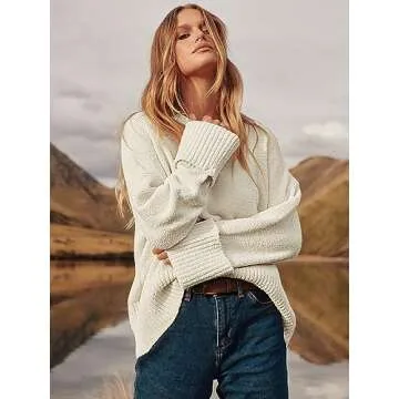 LOGENE Women's Oversized Sweater Crewneck Long Sleeve Soft Fuzzy Knit Pullover Sweaters 2024 Winter Fashion Warm Tops Clothes Beige Apricot X-Large