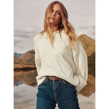 LOGENE Women's Oversized Sweater Crewneck Long Sleeve Soft Fuzzy Knit Pullover Sweaters 2024 Winter Fashion Warm Tops Clothes Beige Apricot X-Large