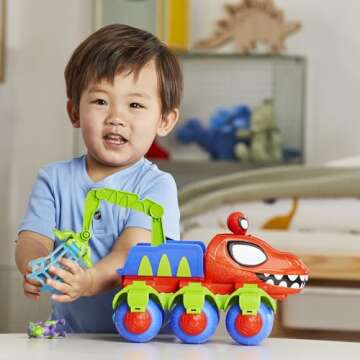 Spidey and his Amazing Friends Marvel Dino-Webs Crawler Toy Car Playset, Spider-Man & Goblin Raptor 4-Inch Action Figures, Kids Ages 3 & Up