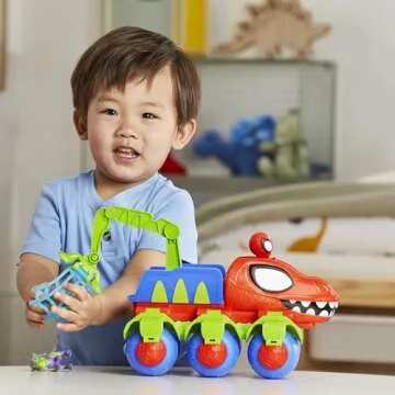 Spidey and his Amazing Friends Marvel Dino-Webs Crawler Toy Car Playset, Spider-Man & Goblin Raptor 4-Inch Action Figures, Kids Ages 3 & Up