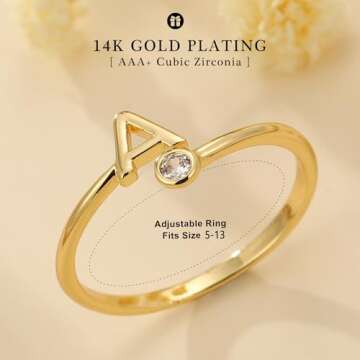 Turandoss Dainty Gold Rings for Women - Initial A Rings for Women Dainty Gold Rings for Women Non Ta...
