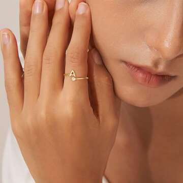 Turandoss Dainty Gold Rings for Women - Initial A Rings for Women Dainty Gold Rings for Women Non Tarnish Gold Rings That Don't Tarnish Adjustable Rings for Women Stacking Rings for Women Trendy Ring