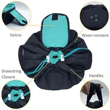 TaTaFun Large Barrel Drawstring Makeup Bag for Cosmetics - Cosmetic Travel Bag for Women - Portable Make Up Organizer Bag for Skin Care & Toiletries with Brush Holder & Pouch (Black)