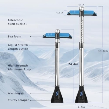 Cimesen 39.4" Snow Brush Scraper Long Handle, Extendable Snow Broom for Car/SUV/Rv/Truck, Windshield Ice Scraper for Car Automobile Vehicle Window（Blue）