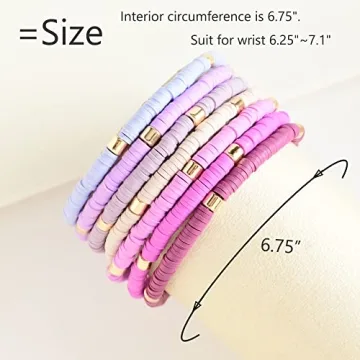 GOOJIDS Surfer Heishi Clay Bead Bracelets for Women Bohemian Stackable Gold Beaded Stretch Bracelets Elastic Layering Friendship Bracelets Set Boho Jewelry (O-Purple set)