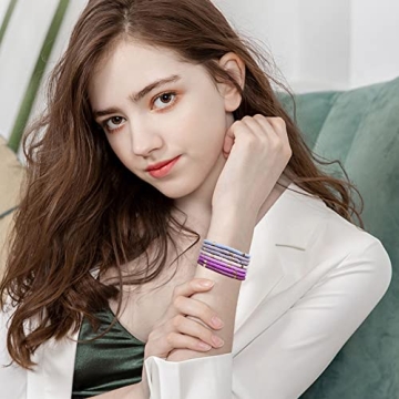 GOOJIDS Surfer Heishi Clay Bead Bracelets for Women Bohemian Stackable Gold Beaded Stretch Bracelets Elastic Layering Friendship Bracelets Set Boho Jewelry (O-Purple set)